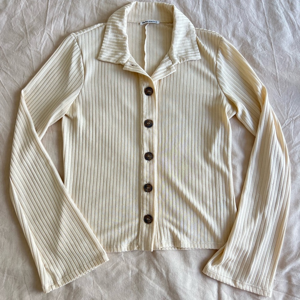 Reformation Esmeray Knit Top in Ivory - Picture 3 of 10